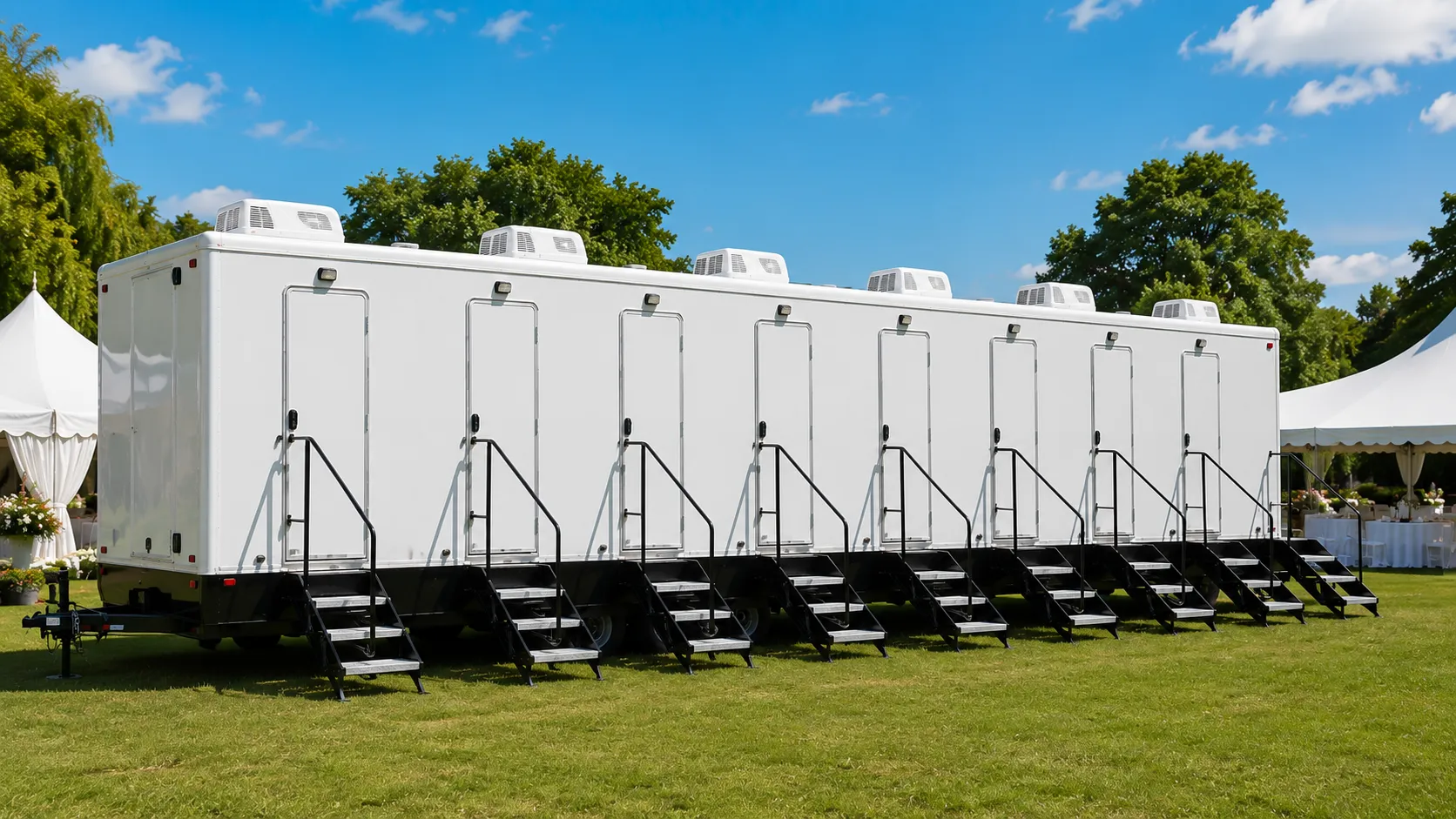 8 stall restroom trailer from our Casper fleet